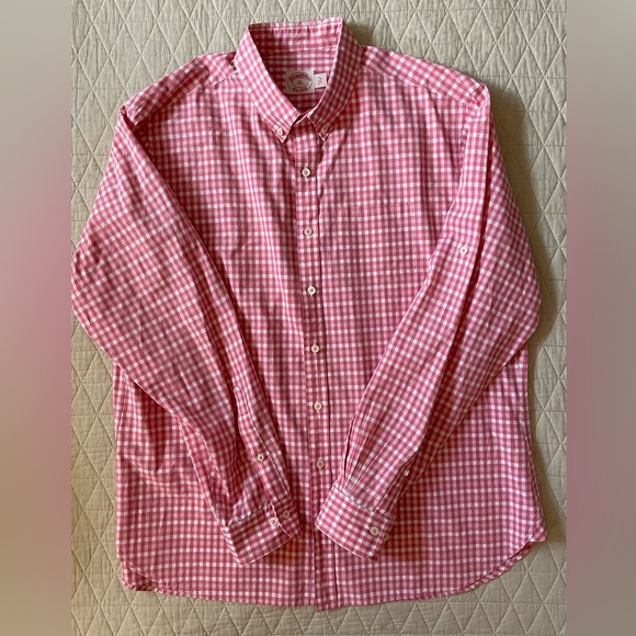 Brooks Brothers Check Print Button Down Sleeve Keeper Sport Shirt in Pink XL - Picture 2 of 5